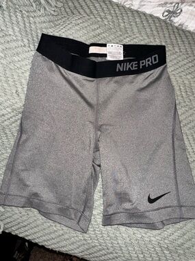 Nike Pro Women's Gray Bike Compression Shorts with Black Waistband